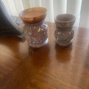 ⚜✨🎇Soapstone  2 Tea Light Holders Handmade Stone Candle  2 for on 1  1small